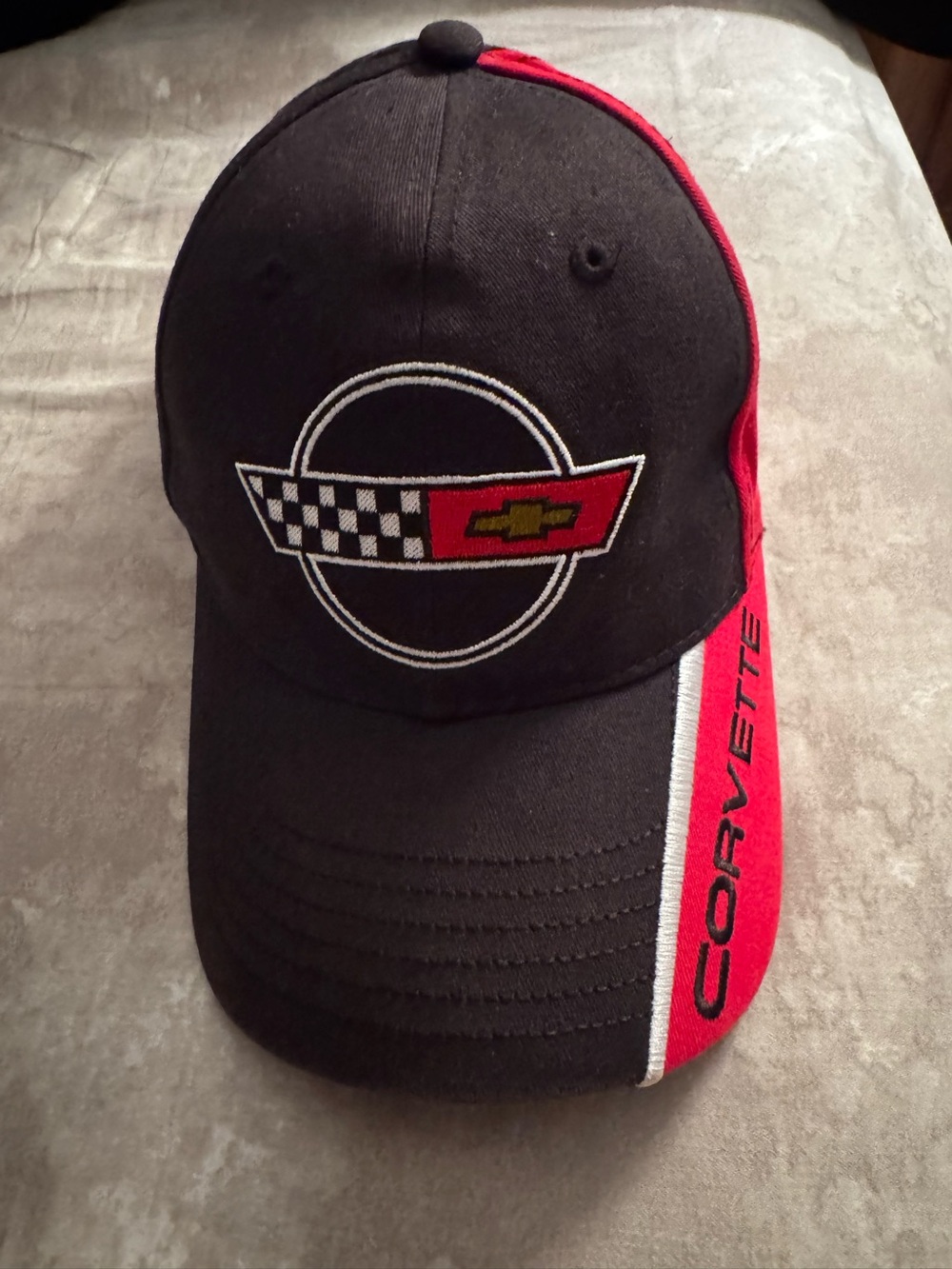 Black C4 Corvette Embroidered Logo Cap with Red Accents